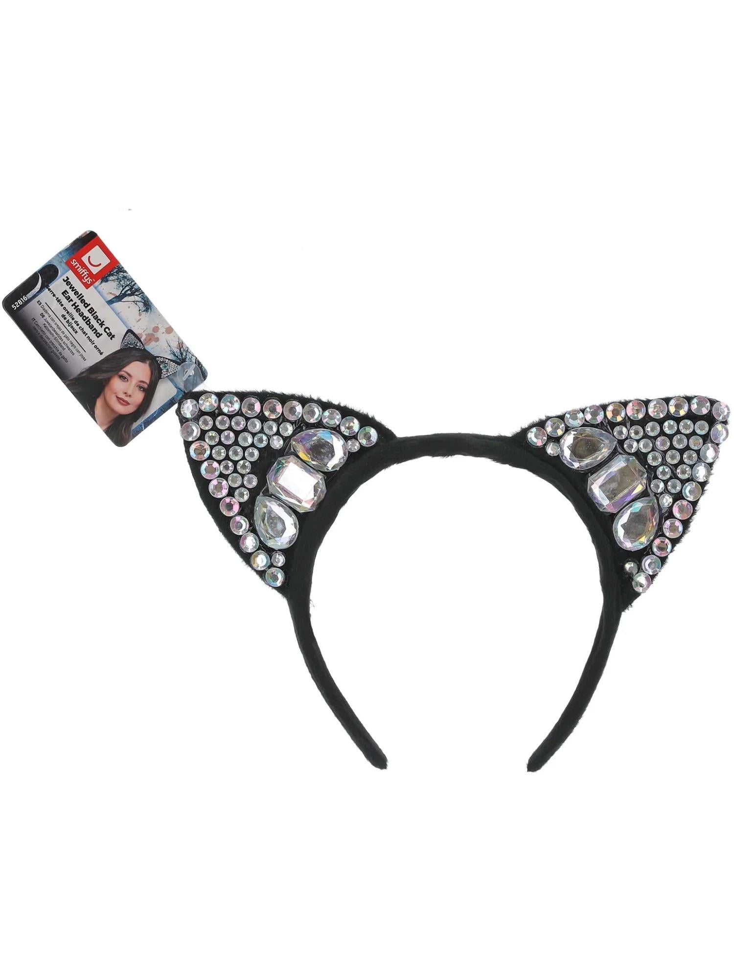 Обруч з котячими вушками зі стразами Smiffys Jewelled Black Cat Ear Headband Чорний (SKU-480) Обруч з котячими вушками зі стразами Smiffys Jewelled Black Cat Ear Headband Чорний (SKU-480)