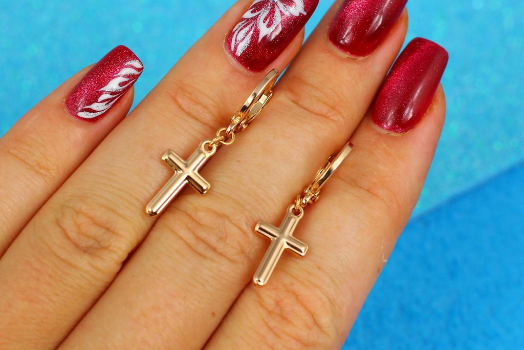 Серьги подвески Xuping Jewelry Крестики с тиснением 3 см Золотистый (1467863759)