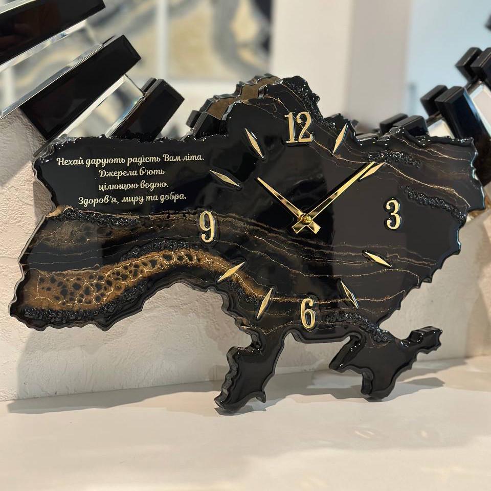Часы настенные из эпоксидной смолы Карта Украины 140х94 см