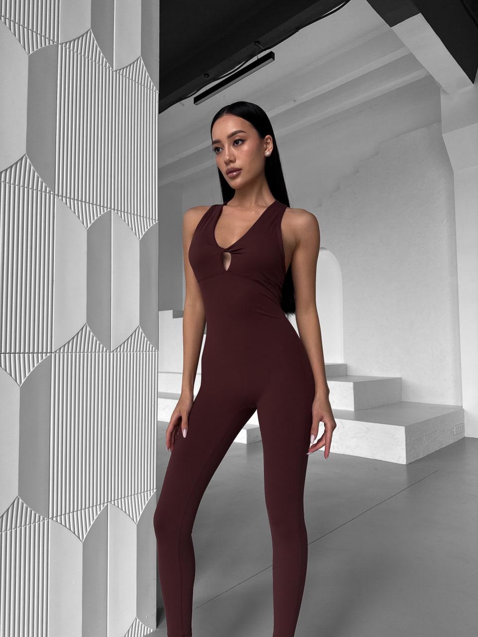 Комбінезон спортивний 4 бретелі довгий з чашками і пуш-ап M Шоколадний (WX05M) - фото 4