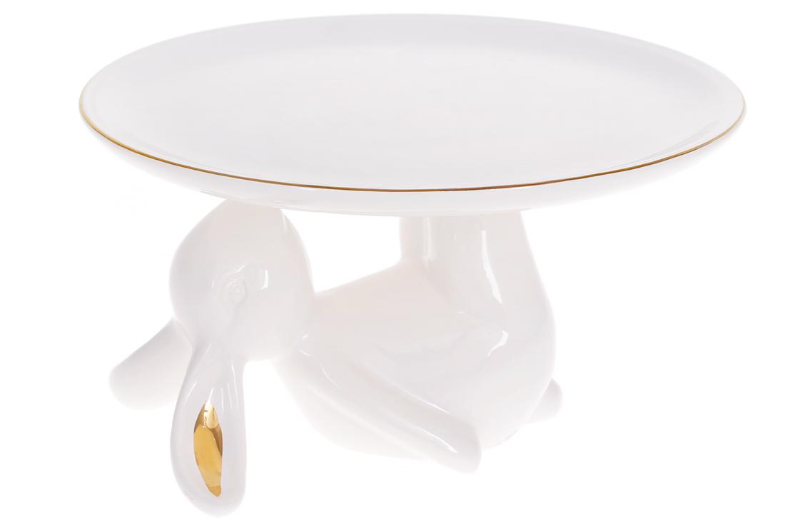 Блюдо керамічне сервірувальне Bunny 20 см Білий із золотом (795-202)