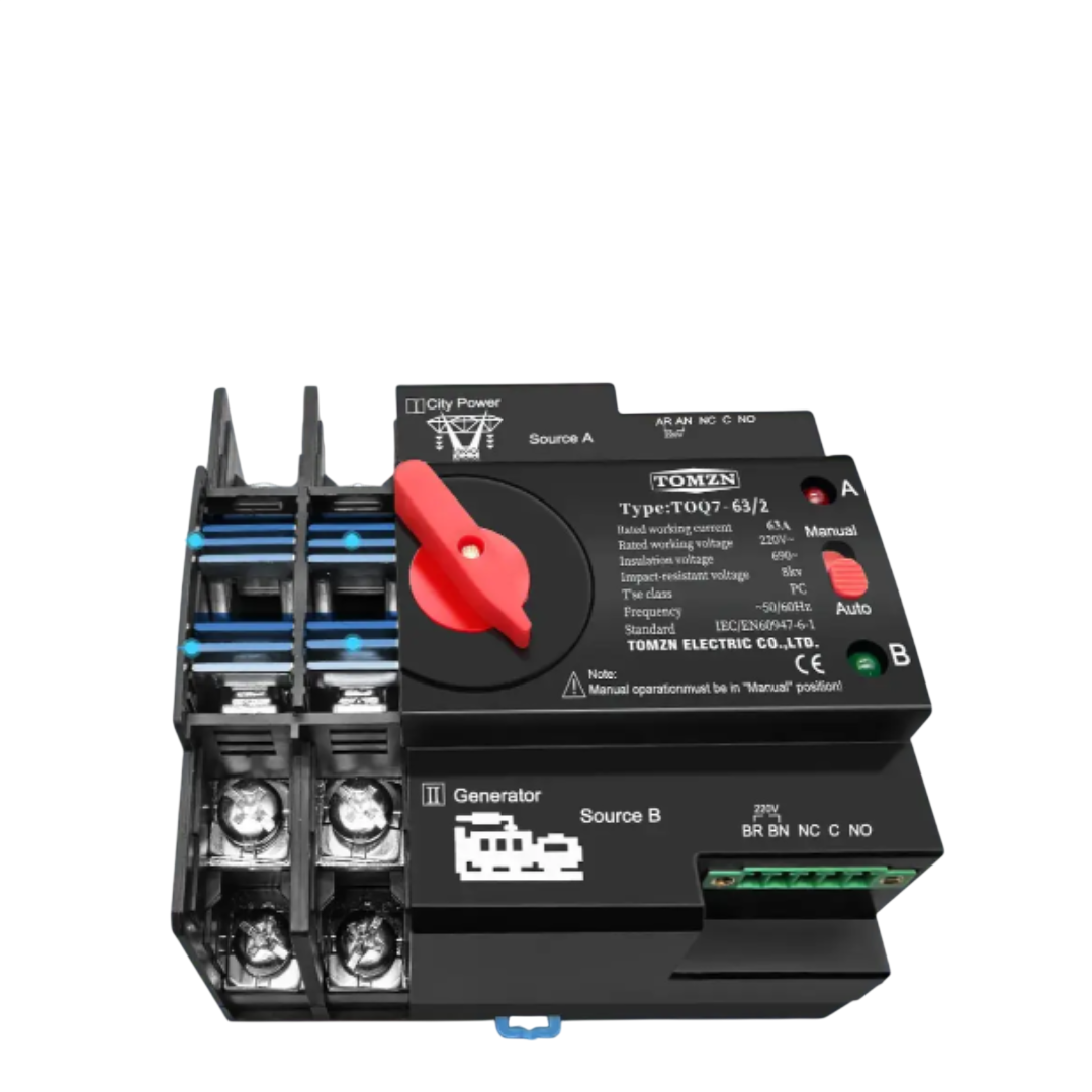 Автомат-перемикач введення резерву TOMZN TOQ7-63/2P 63A 220/230В 2-х полюсний однофазний Чорний