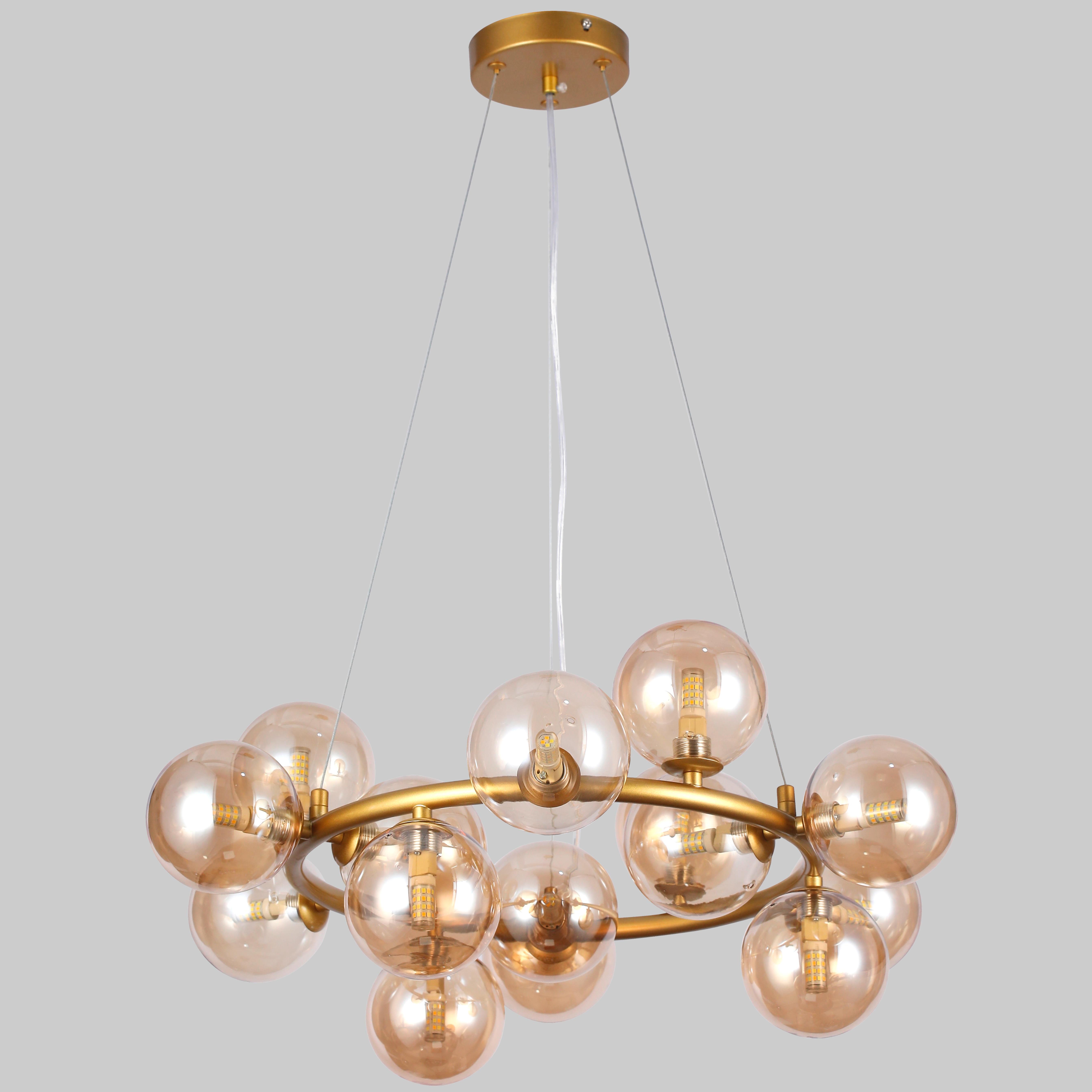 Люстра круглая на 15 ламп с кофейными плафонами Бронзовый (84-1019-15 DDG+BR)