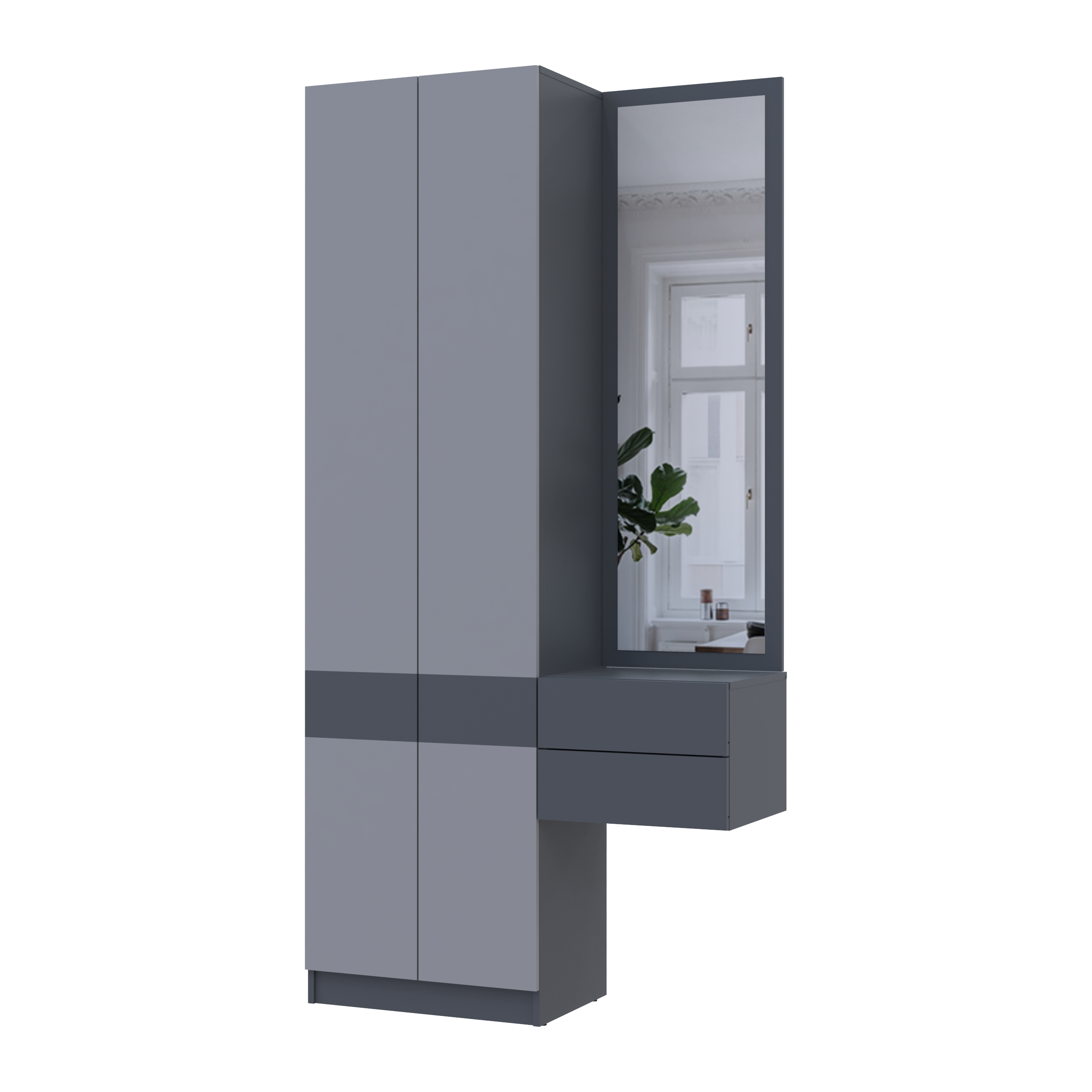 Прихожая Doros Сола 1+2 ДСП/зеркало 105х40х215 см Графит/Серый (42005153)