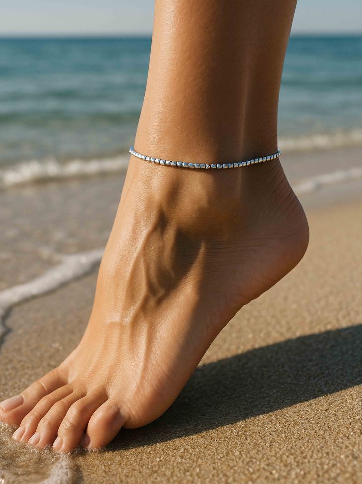 Браслет-анклет на ногу из натурального камня гематит (4740)