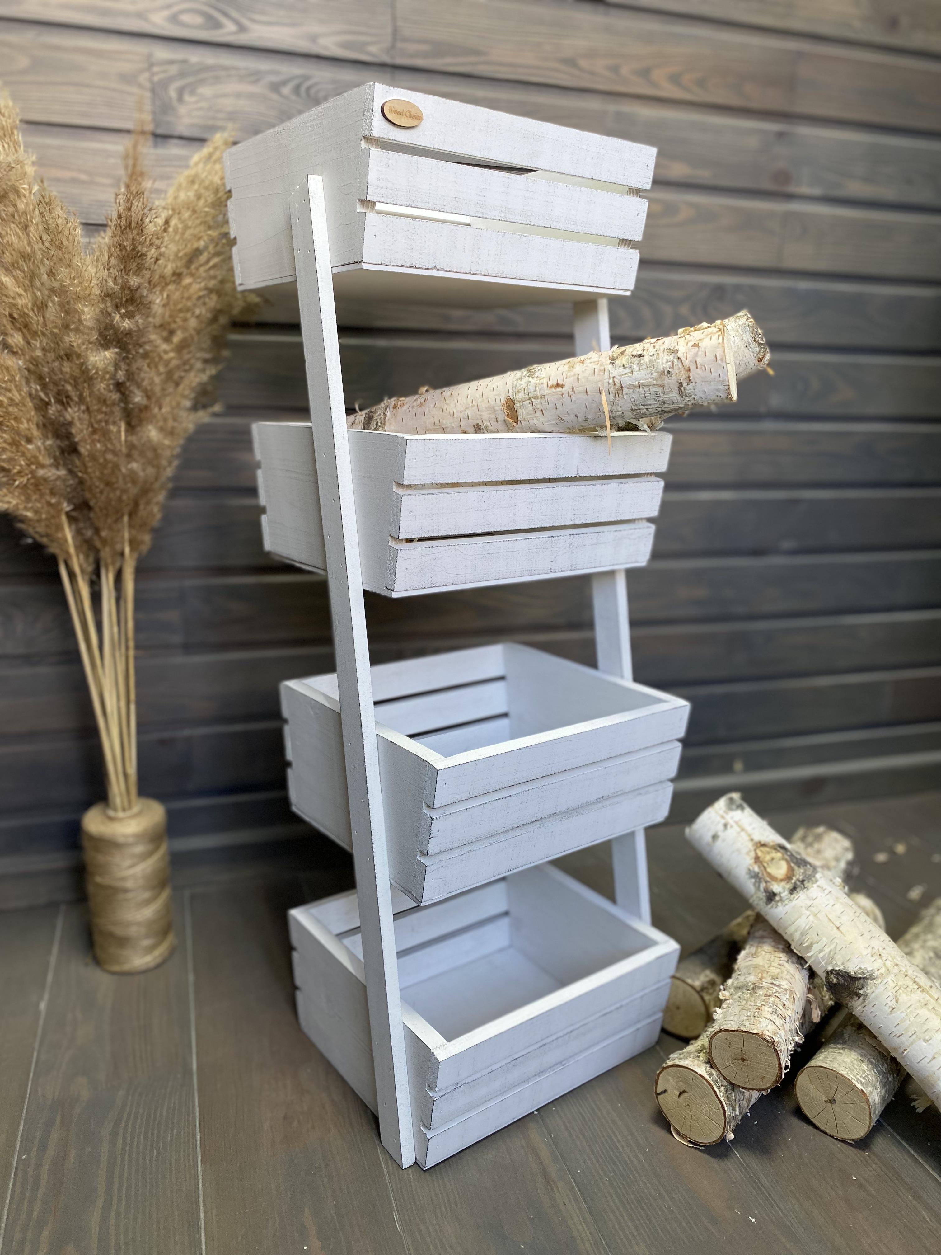 Ящик-стелаж для овочів/фруктів дерев'яний 4 яруси Біло-сірий (183) - фото 6 Ящик-стелаж для овочів/фруктів дерев'яний 4 яруси Біло-сірий (183) - фото 6