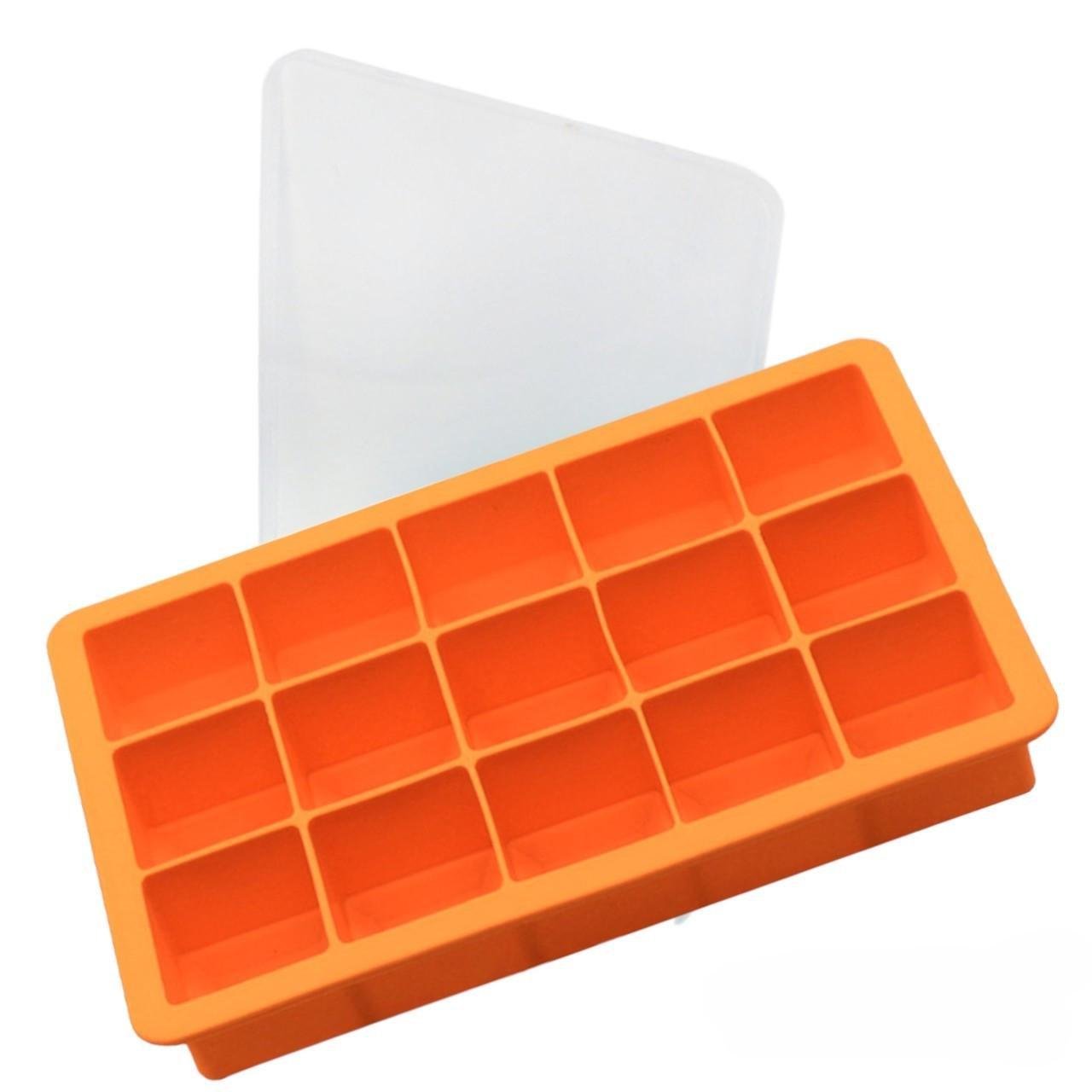 Форма с крышкой квадратная силиконовая 15 яч. 18,5х11,5 см Ø 3,3х3,5 см 1 шт. Оранжевый (ХК1518к33)