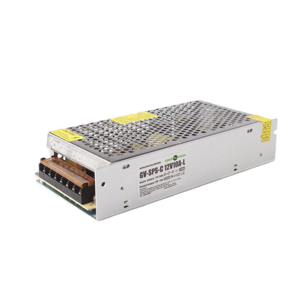 Блок питания импульсный GreenVision GV-SPS-C 12V 10A 120W 110–240V IP20 для камер видеонаблюдения (619360)