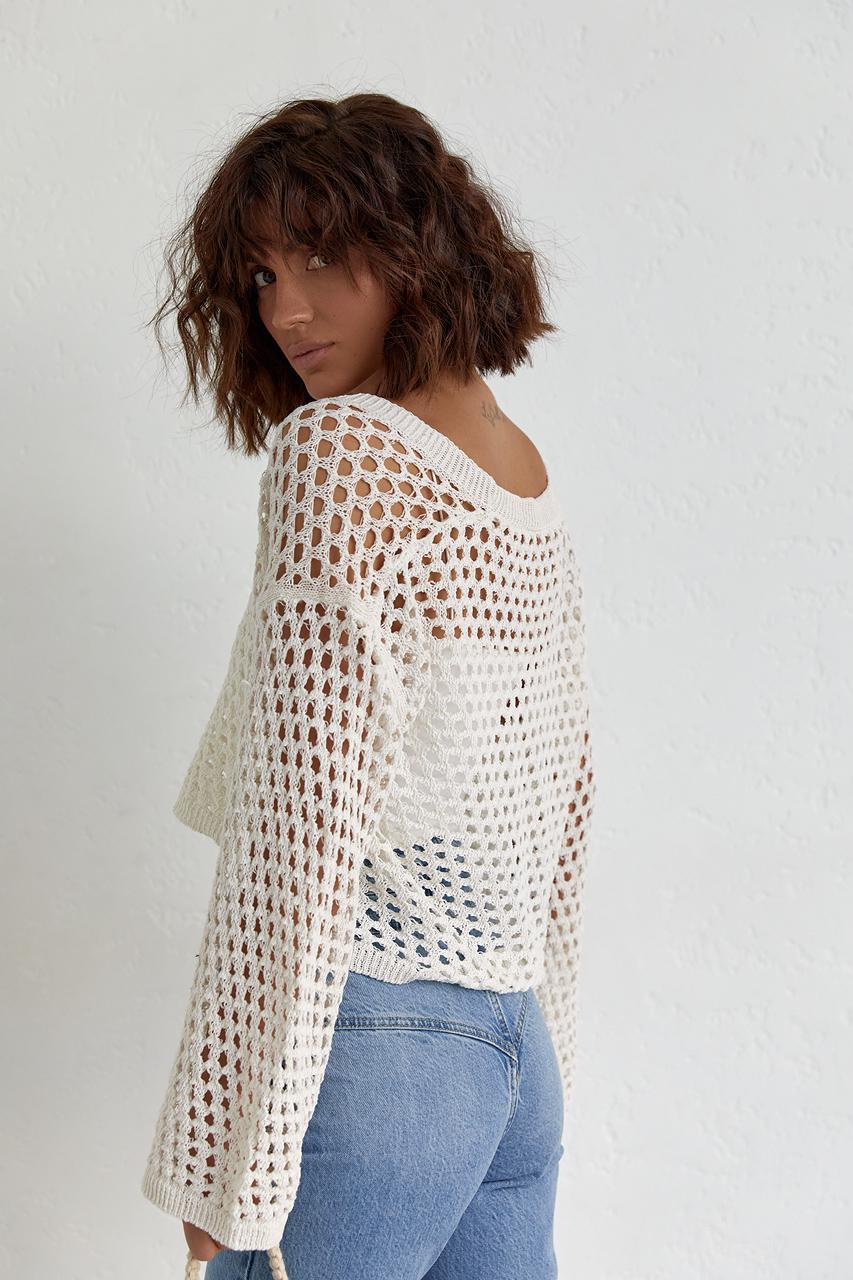 Кардиган укорочений на ґудзиках M Молочний (11092652) - фото 2 Кардиган укорочений на ґудзиках M Молочний (11092652) - фото 2