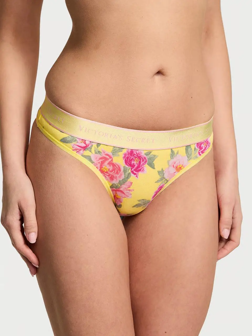 Труси Victoria's Secret Logo Cotton Tanga Panty у квіти M Жовтий (28768412)