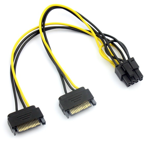 Кабель для видеокарты SATA 2x15Pin до 8Pin OEM Q50 PCIe (13527)