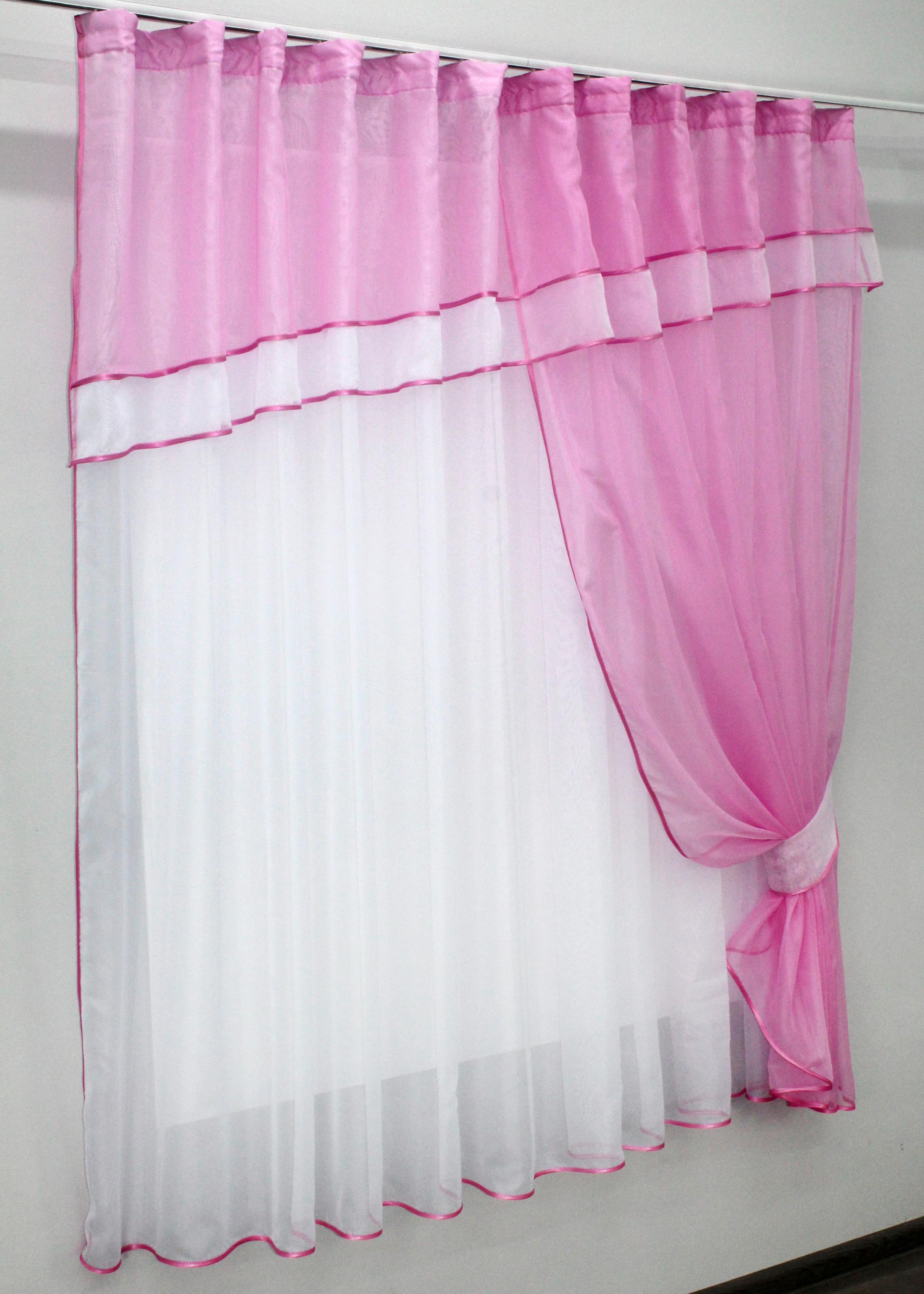 Фіранка кухонна VR-Textil № 018к з ламбрекеном 270х170 см Рожевий/Білий (50-836) - фото 2