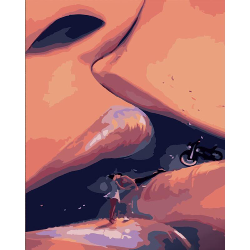 Картина за номерами Strateg Преміум Ніжність поцілунка з лаком та з рівнем 40х50 см (DY419)