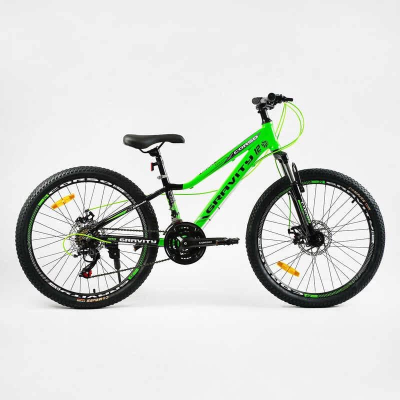 Велосипед спортивний Corso GRAVITY 24" 21 швидкість алюмінієва рама 12'' перемикачі Shimano Green (137757)