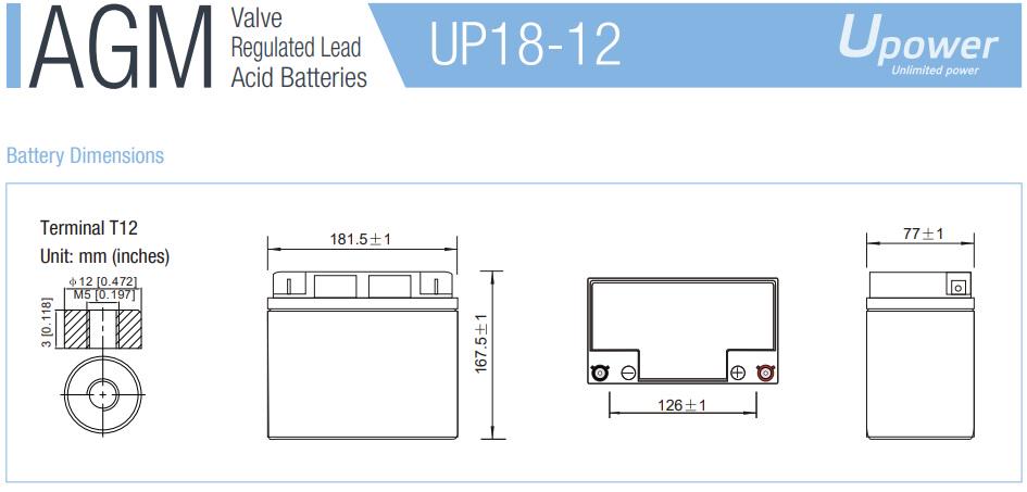 Акумулятор для систем сигналізації та безперебійних блоків живлення uPower AGM 12 V 18 Ah (UP18-MU-12) - фото 5