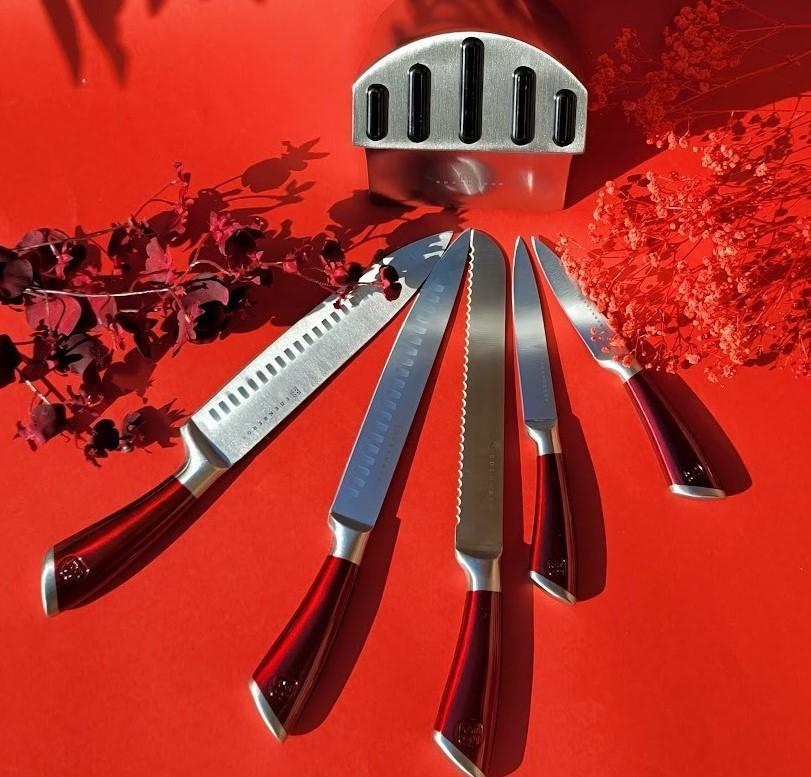 Набір ножів Edenberg із нержавіючої сталі на підставці 6 пр. (EB-11002) Червоний - фото 2