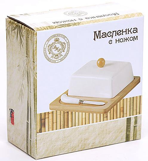 Масленка Ceram-Bamboo фарфоровая с бамбуковым блюдцем и ножом для масла - фото 3