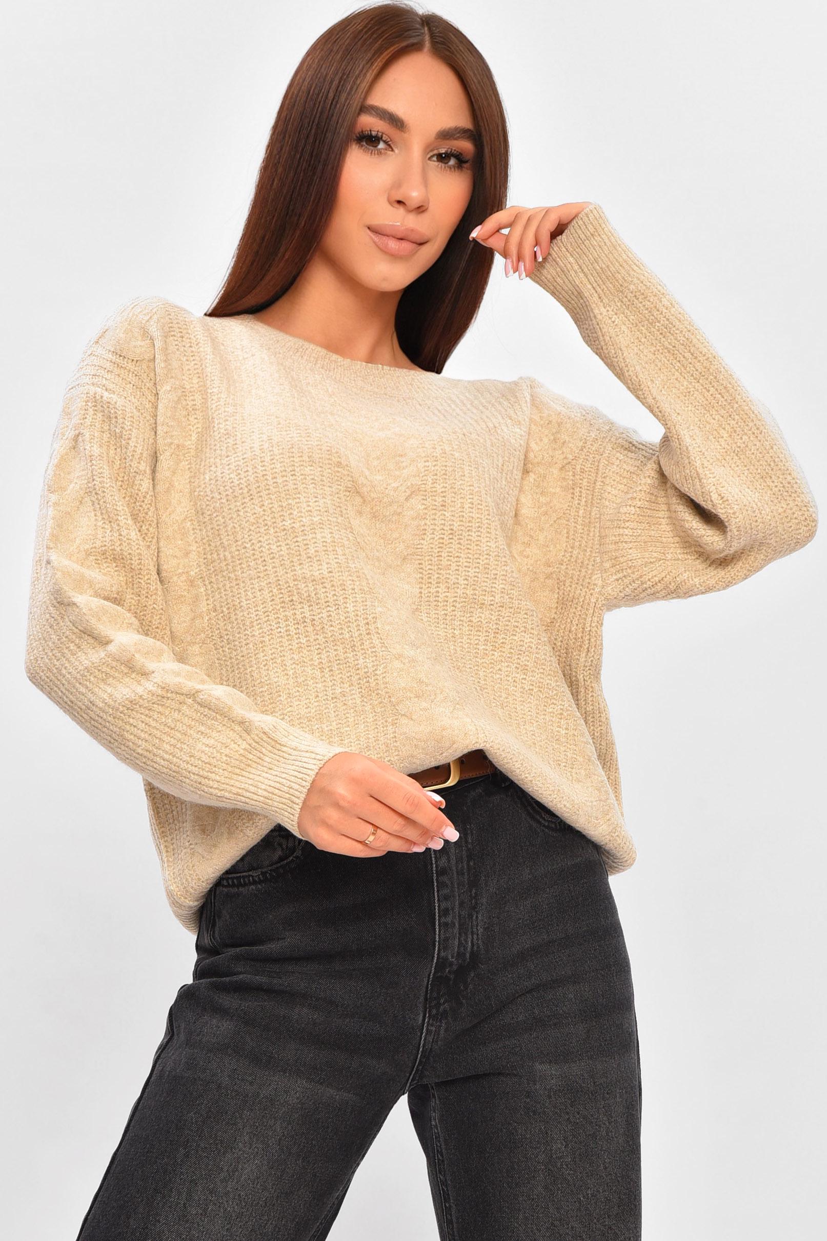 Свитер женский 206614 однотонный M-XL Светло-бежевый (206614_!335427_44-48)