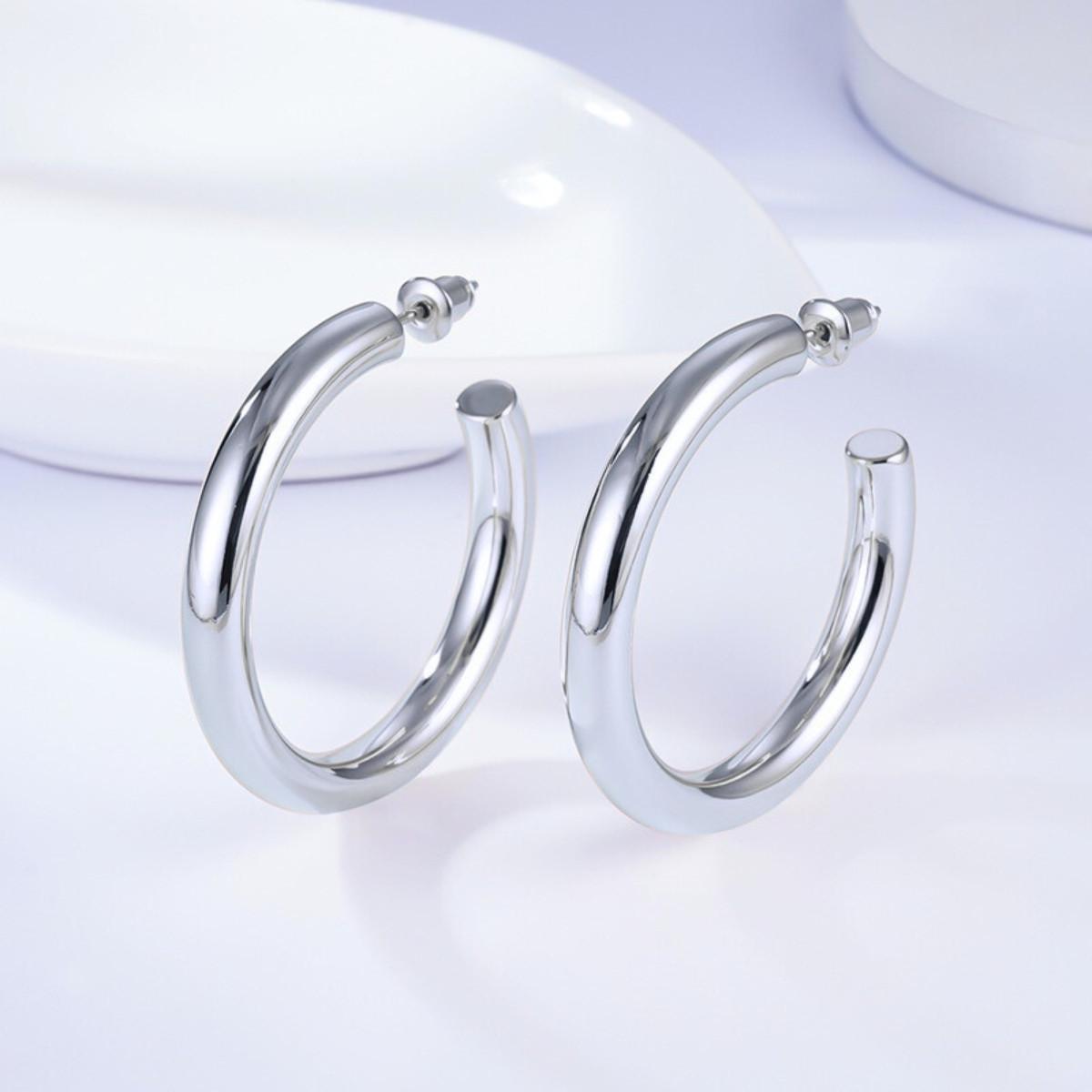 Сережки-кільця жіночі Round Chunky Hoops 40 мм Сріблястий (255) - фото 3