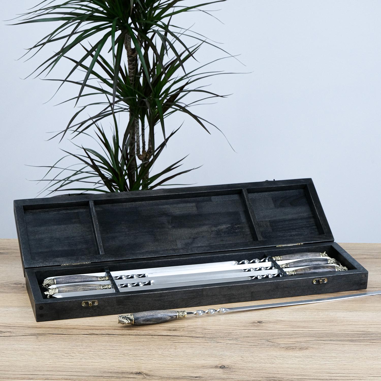 Шампуры Гранд Презент GPNSH0145 VIP Лесные Звери с ясеневыми ручками в буковом кейсе для кемпинга 6 шт. (24503)