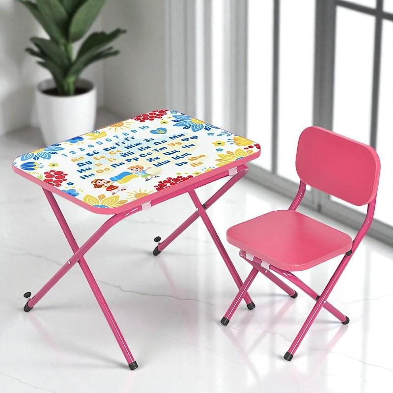 Столик со стульчиком детский набор алфавит Малиновый (M 5087-4)