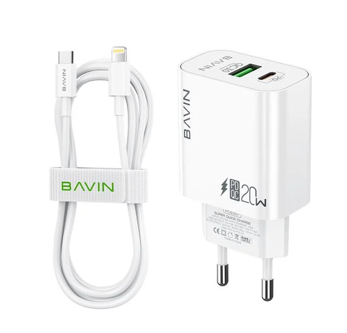 Зарядное устройство для BAVIN PC939Y PD 20W Type-C USB-A QC3.0 USB-C/Lightning White