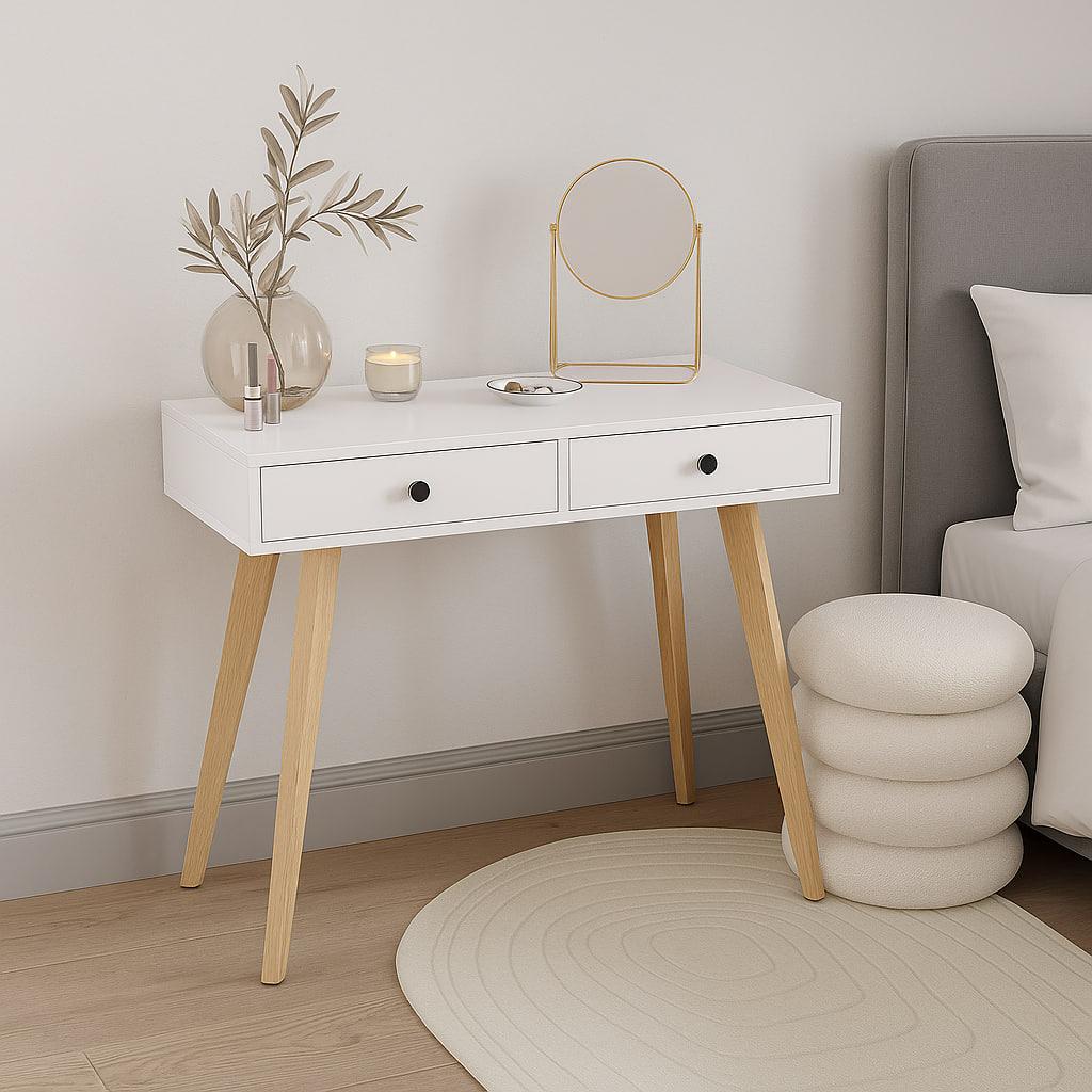 Туалетний столик New and Classic на дерев'яних ніжках 795x900x400 мм Білий (ТЗ-Сканді-2) - фото 1 Туалетний столик New and Classic на дерев'яних ніжках 795x900x400 мм Білий (ТЗ-Сканді-2) - фото 1