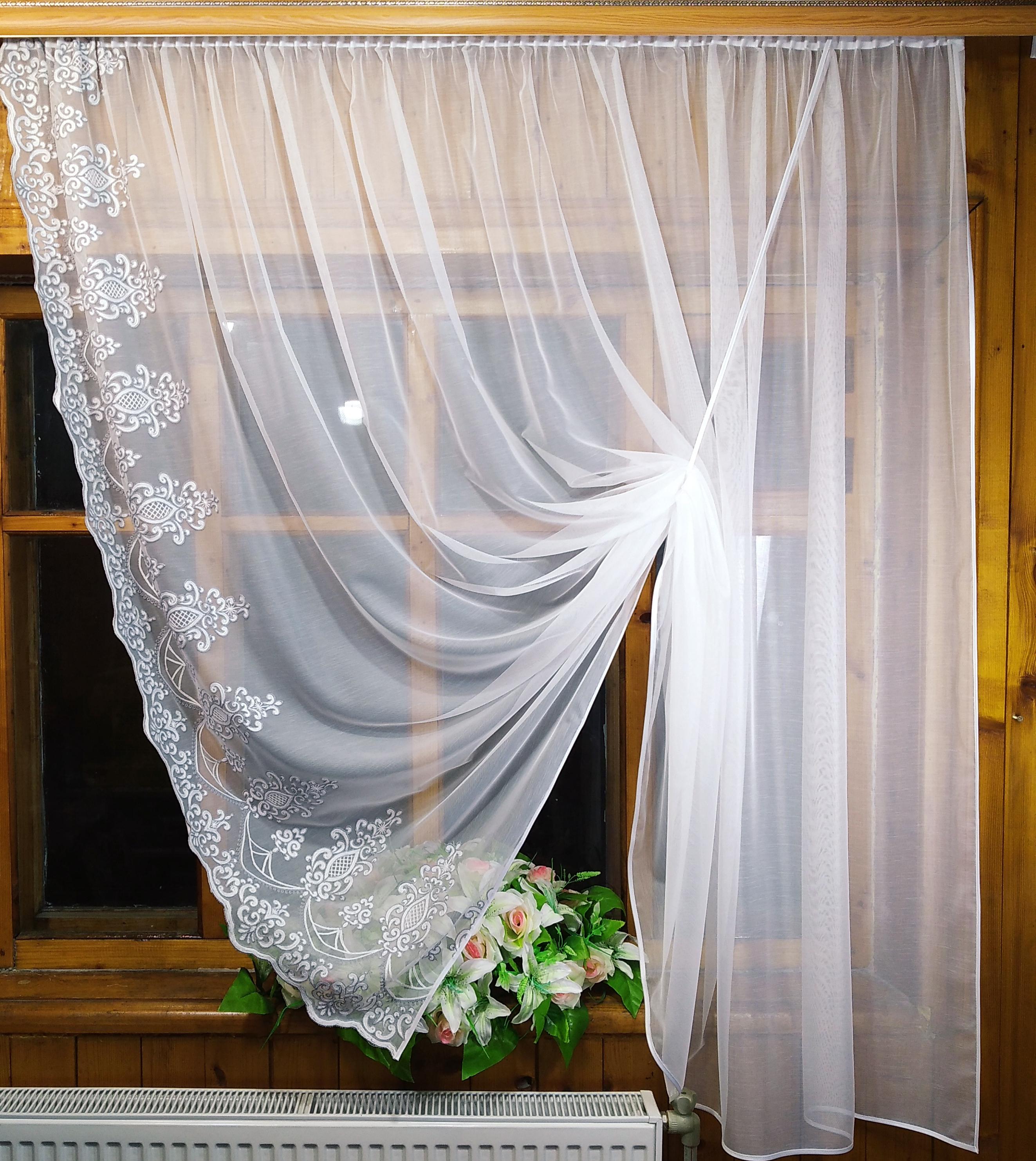 Фіранка кухонна коротка готова Ажур вишивка права Білий/Бамбук/Сірий - фото 3 Фіранка кухонна коротка готова Ажур вишивка права Білий/Бамбук/Сірий - фото 3