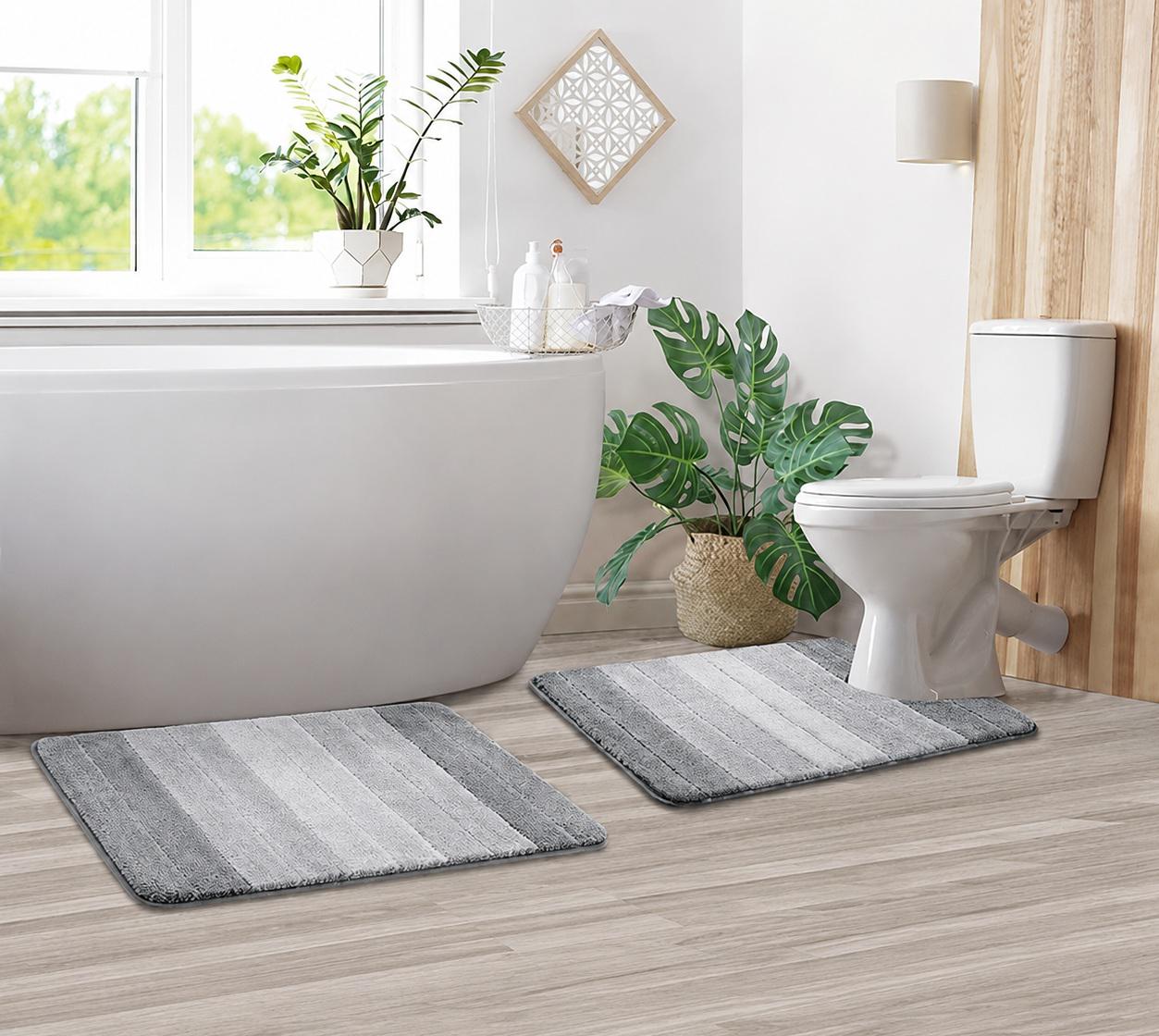 Набір килимків для ванної кімнати з пухнастої мікрофібри Soft Comfort 2 шт. 60х40 см та U-подібний 50х40 см Сірий (7802900)