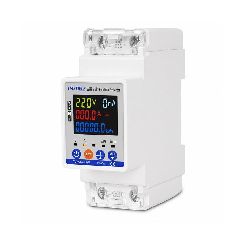 Разумное WiFi реле TAXNELE с полной защитой/счетчиками/таймером 1P+N 63A 230V Smart Life (TVPS1-63FW)