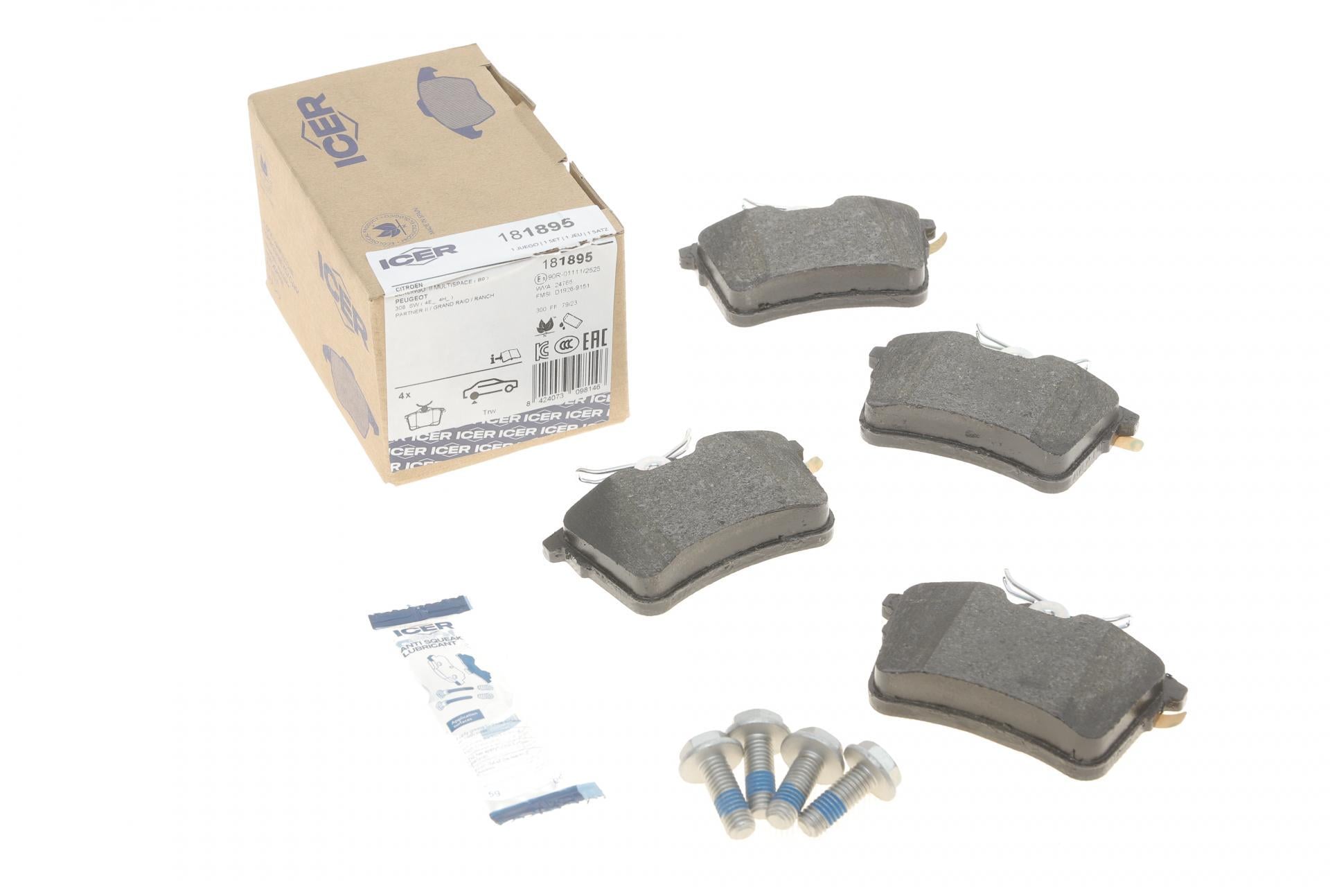 Колодки тормозные задние ICER Citroen C4/Berlingo 04-/Peugeot 308 00-14/Partner 08- (181895)