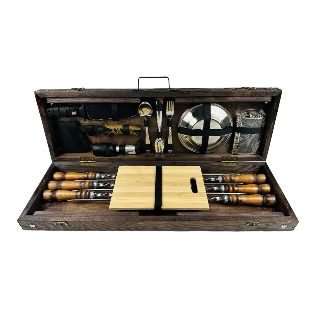 Набор шампуров в кейсе Компакт средний из нержавеющей стали деревянный (2-10-KS-7622)