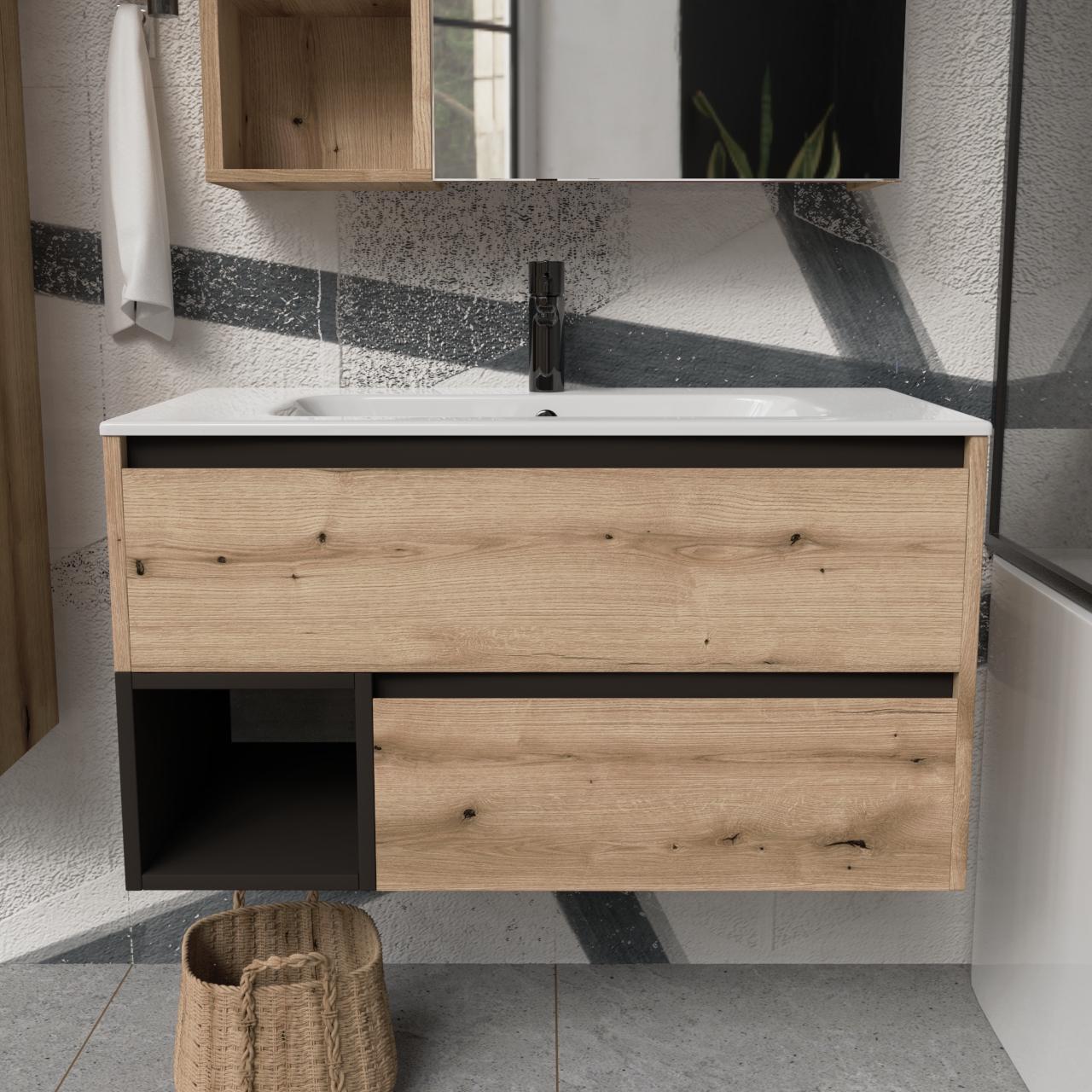 Тумба подвесная с раковиной MVK Vostok Craft 100 В2 1000х450х530 мм Дуб Эвок (c2100ev)