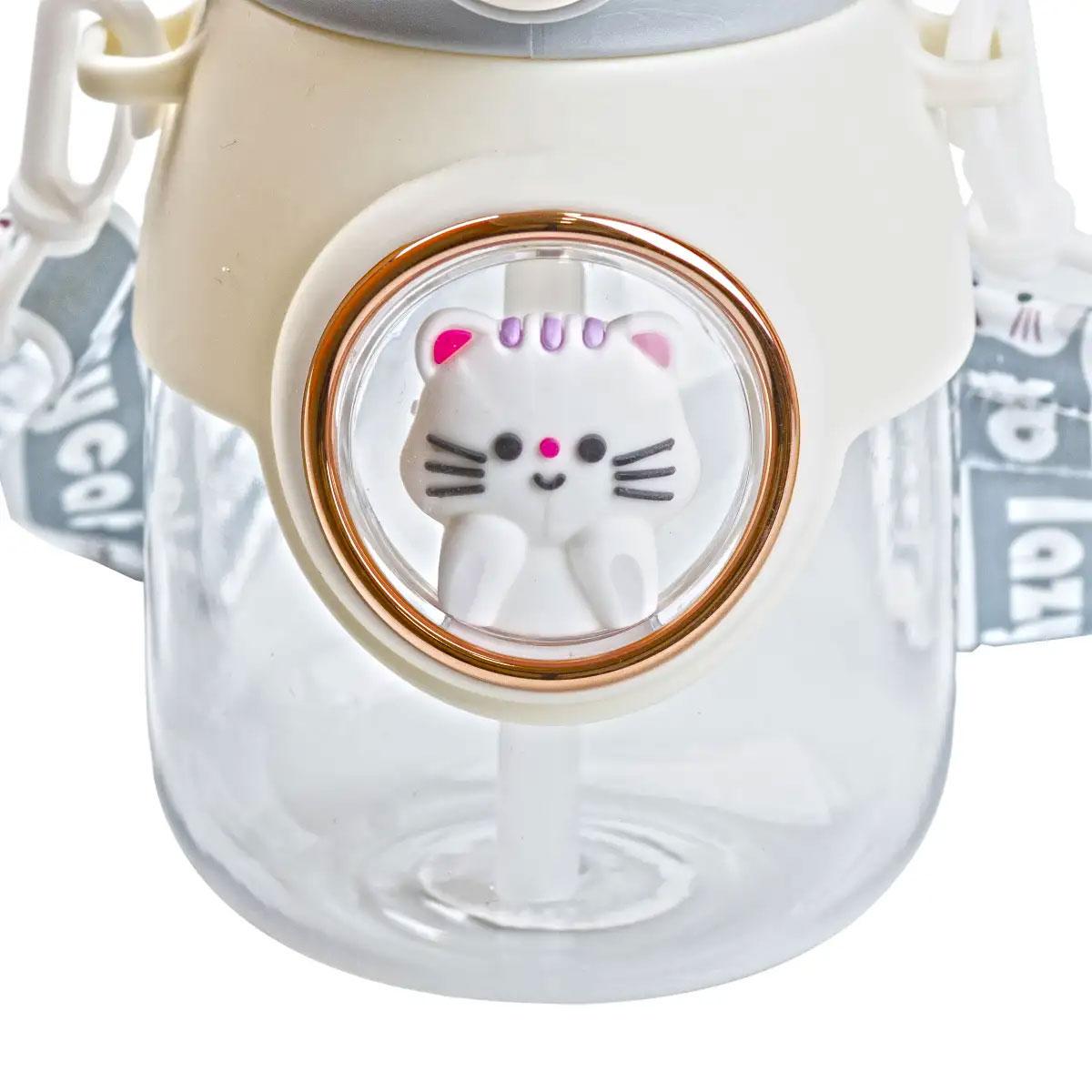 Пляшка для води з трубочкою дитяча з ручкою та ремінцем 820 мл Сірий (HPGM2217G) - фото 7