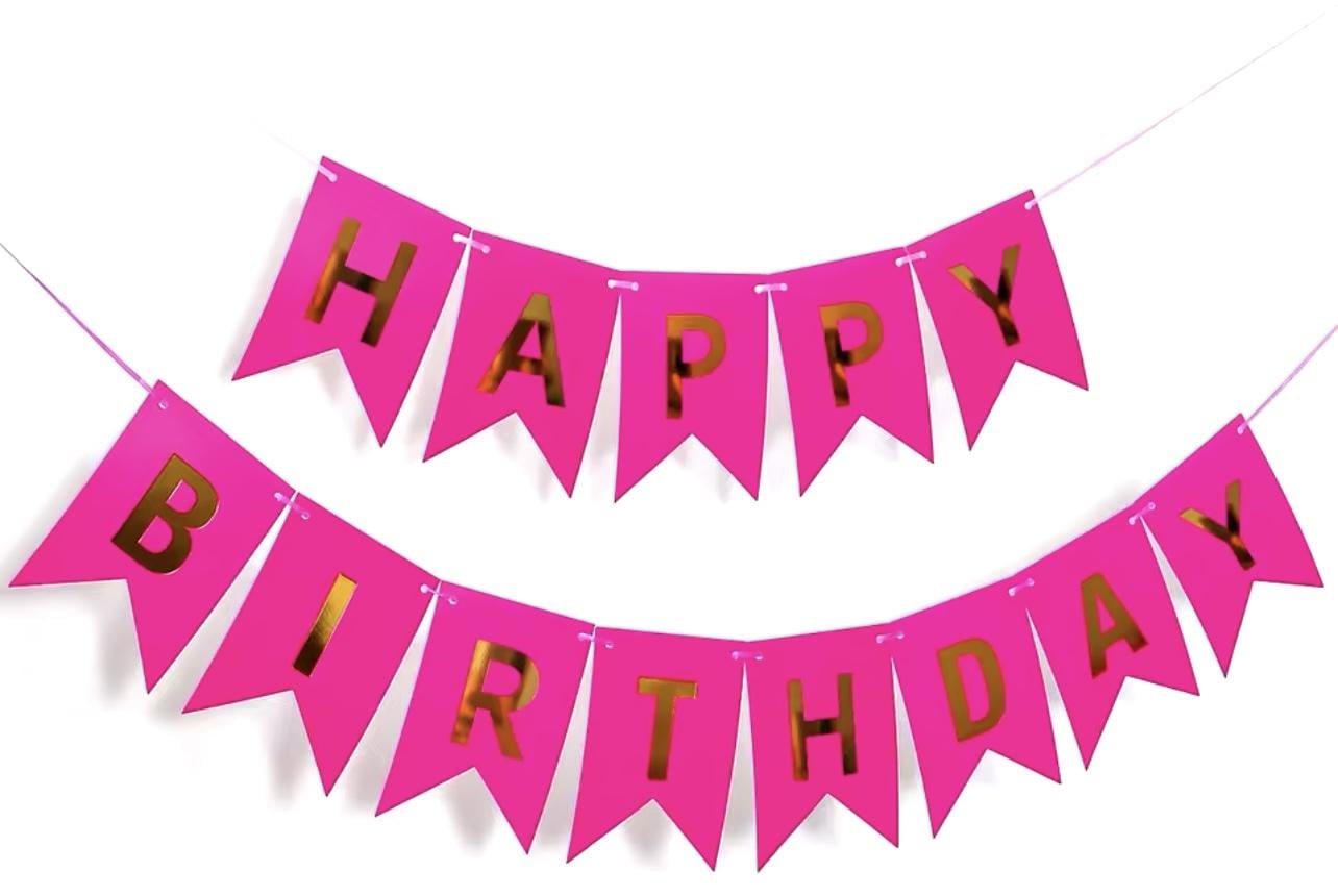 Гирлянда Флажки Happy Birthday картонные Малиновый (8058481901318)