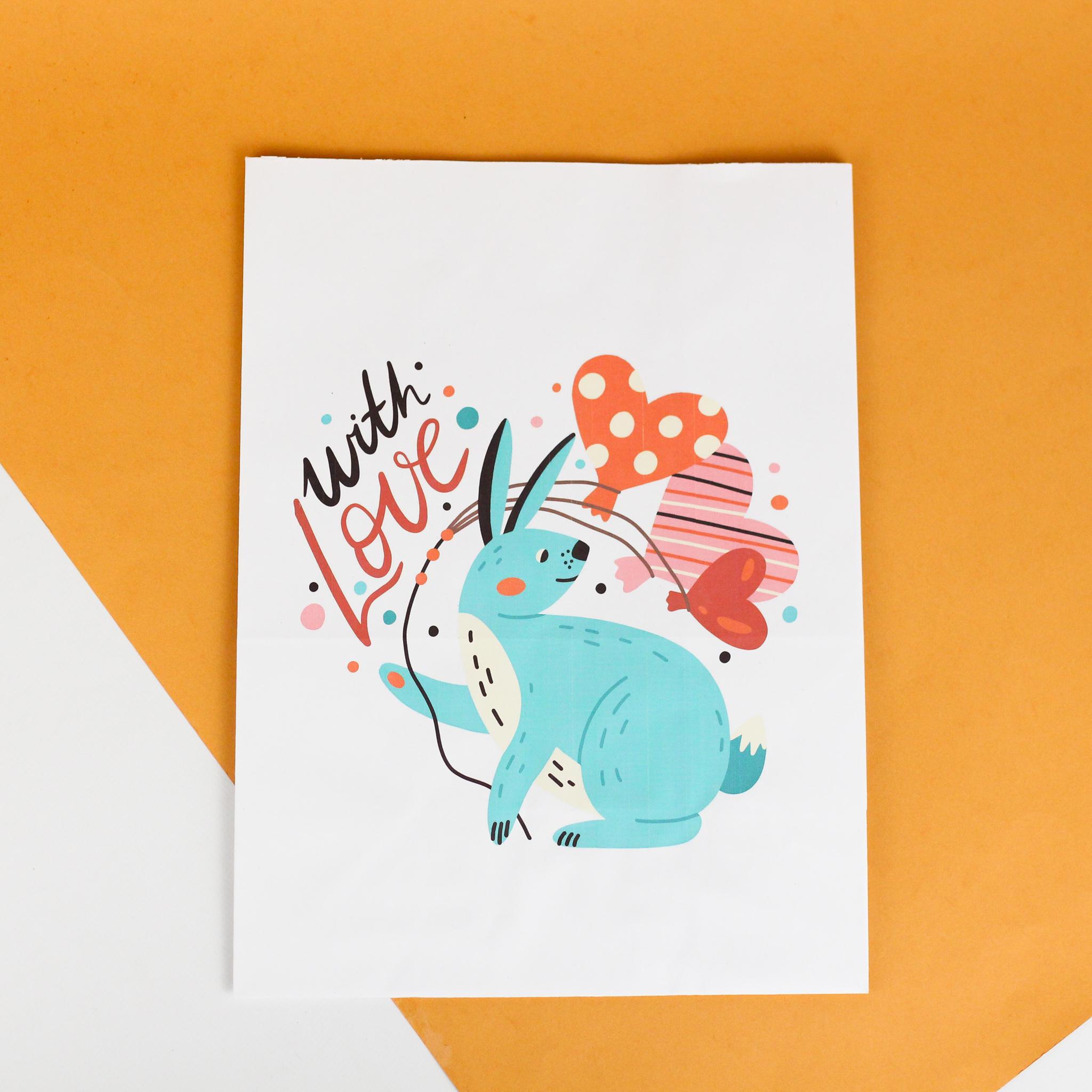 Пакет подарочный романтичный без ручек с кроликом 15 шт. 260х150х350 мм - фото 4