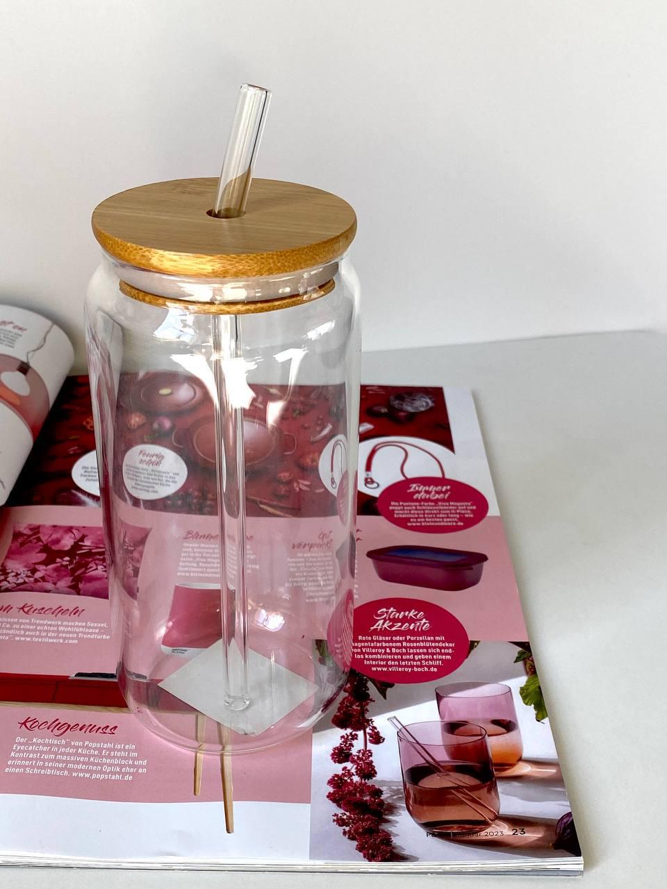 Склянка із трубочкою OLens Слоїк скло 350 мл (102-768)