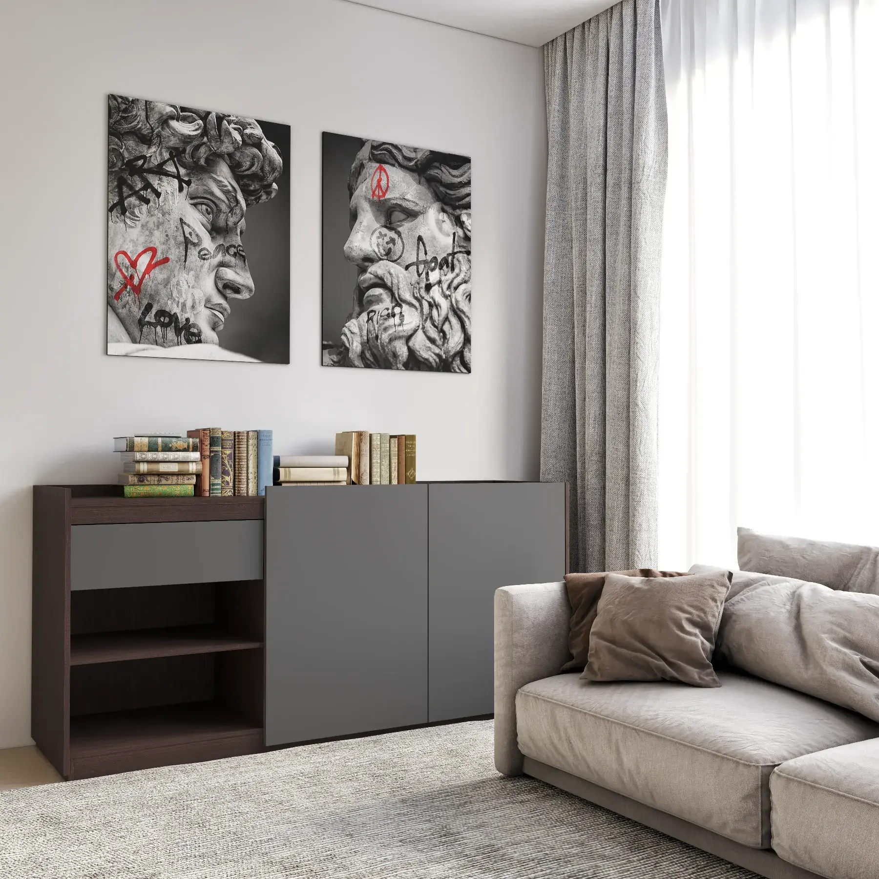 Комод FRS-3 без ручек с двумя дверцами/ящиком и полками 1840х500х860 мм Венге Магия/Антрацит