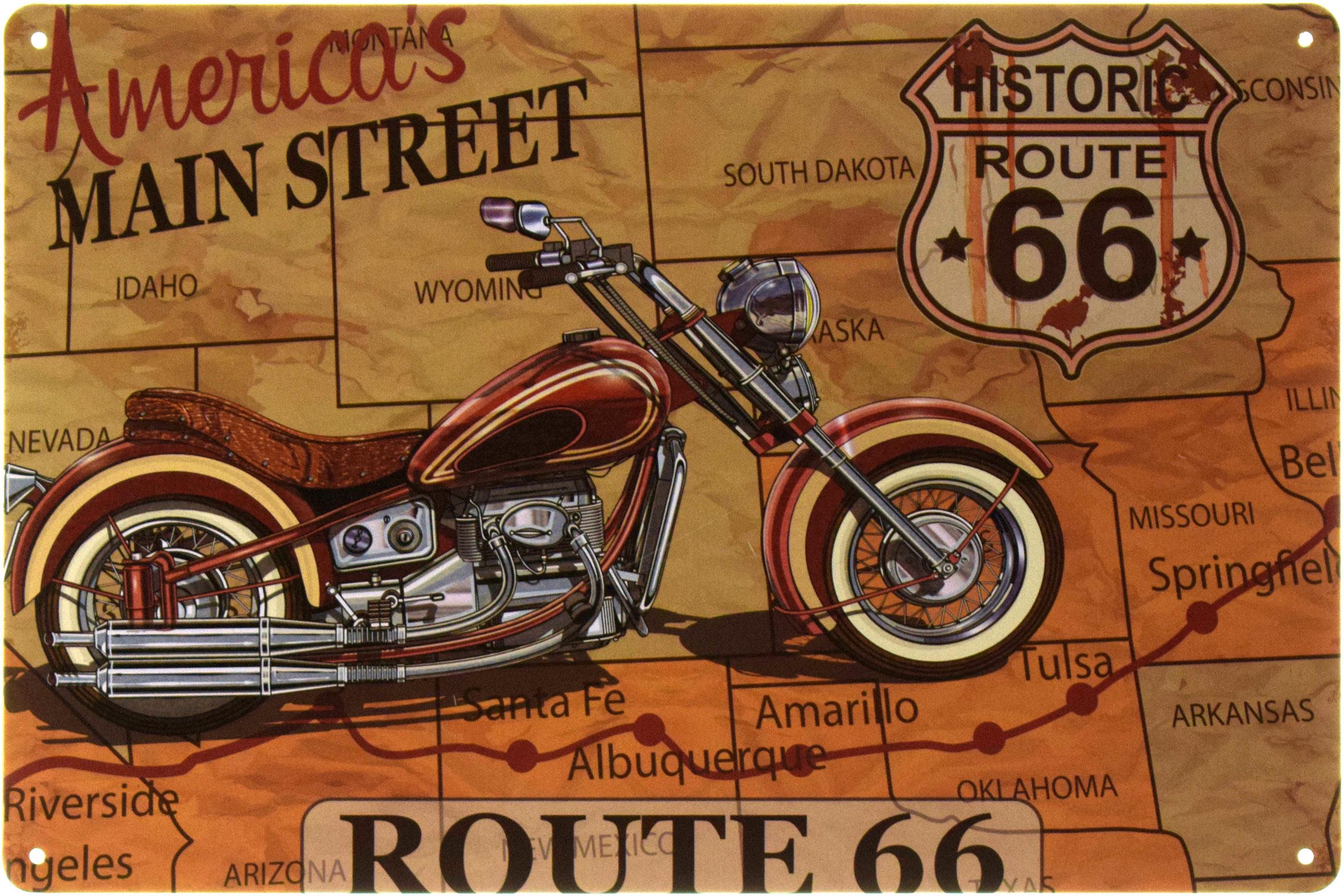 Табличка металлическая America's Main Street Historic Route 66 20x30 см