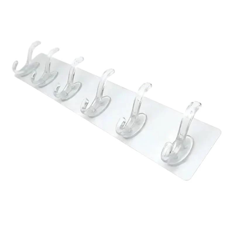 Держатель с 6 крючками настенный самоклеющийся 2 шт. Прозрачный (id_2539)