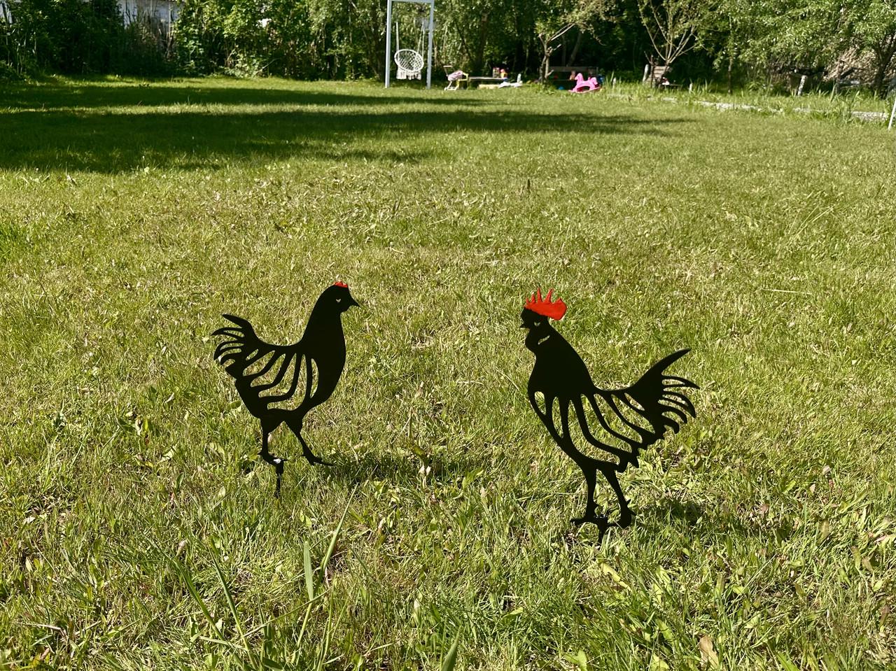 Садовая фигура Курица и петух металлический колышек для двора/сада/газона (DCR032) - фото 2