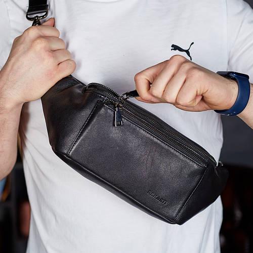 Мужская сумка-бананка Tiding Bag на два отделения из натуральной кожи Черный (TD-31848)