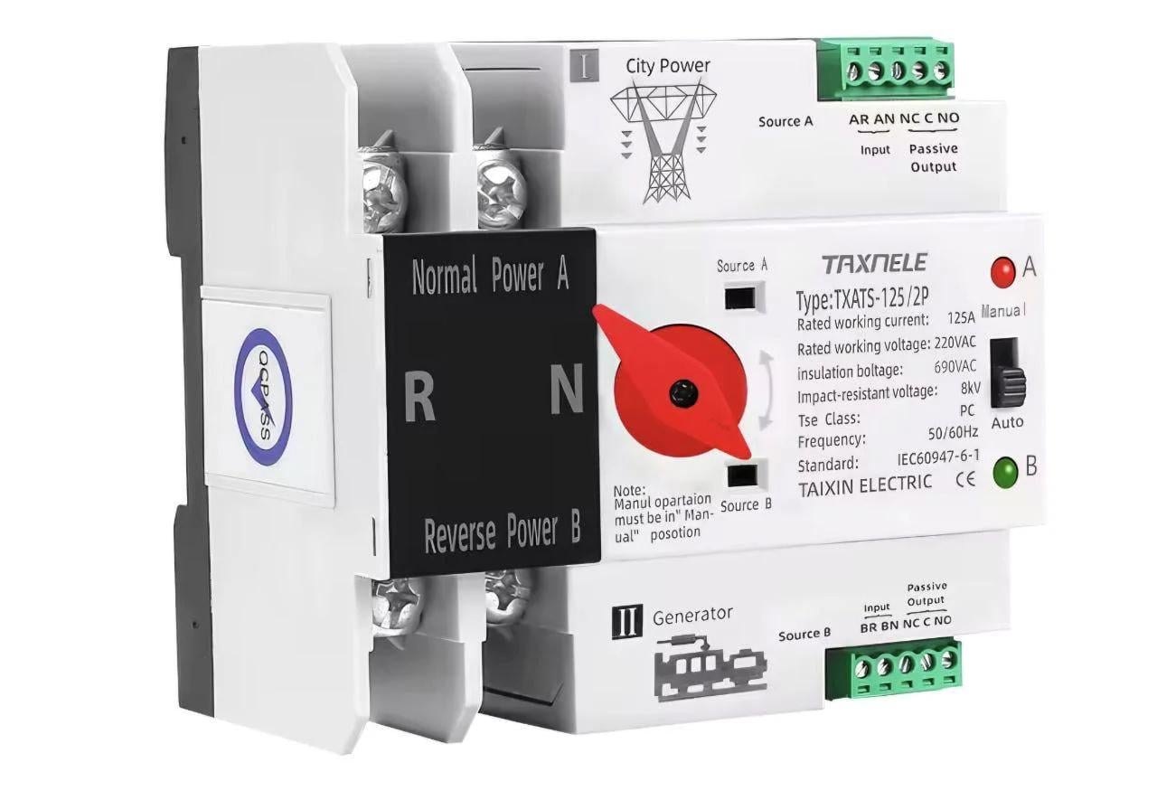 Автоматический переключатель ввода резерва TAXNELE 125/2P 220/230В 2-х полюсный АВР ATS до 125А