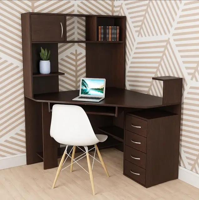 Стіл кутовий комп'ютерний письмовий з тумбою і полицями Венге (555268)
