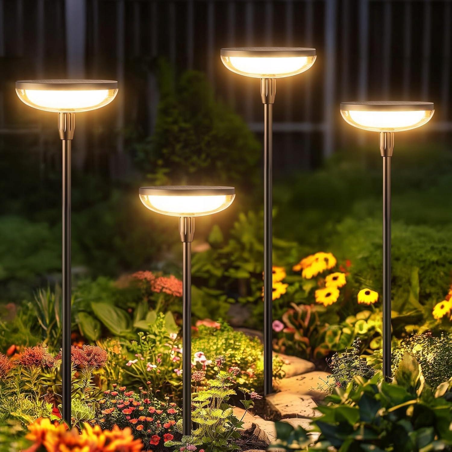 Садовая солнечная лампа-грибок LED SuperLED 3000K круглая декоративная подсветка 76 см 4 шт. (10659)