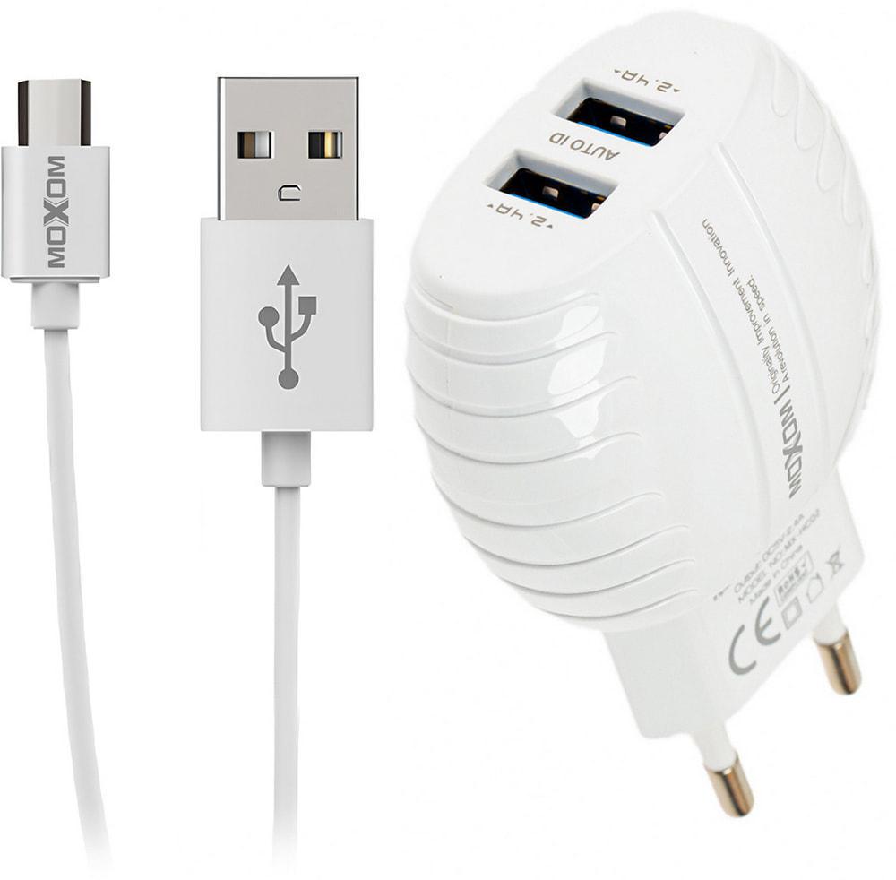 Зарядний пристрій Moxom MX-HC02 2 USB 2,4A кабель Type-C White (34909)