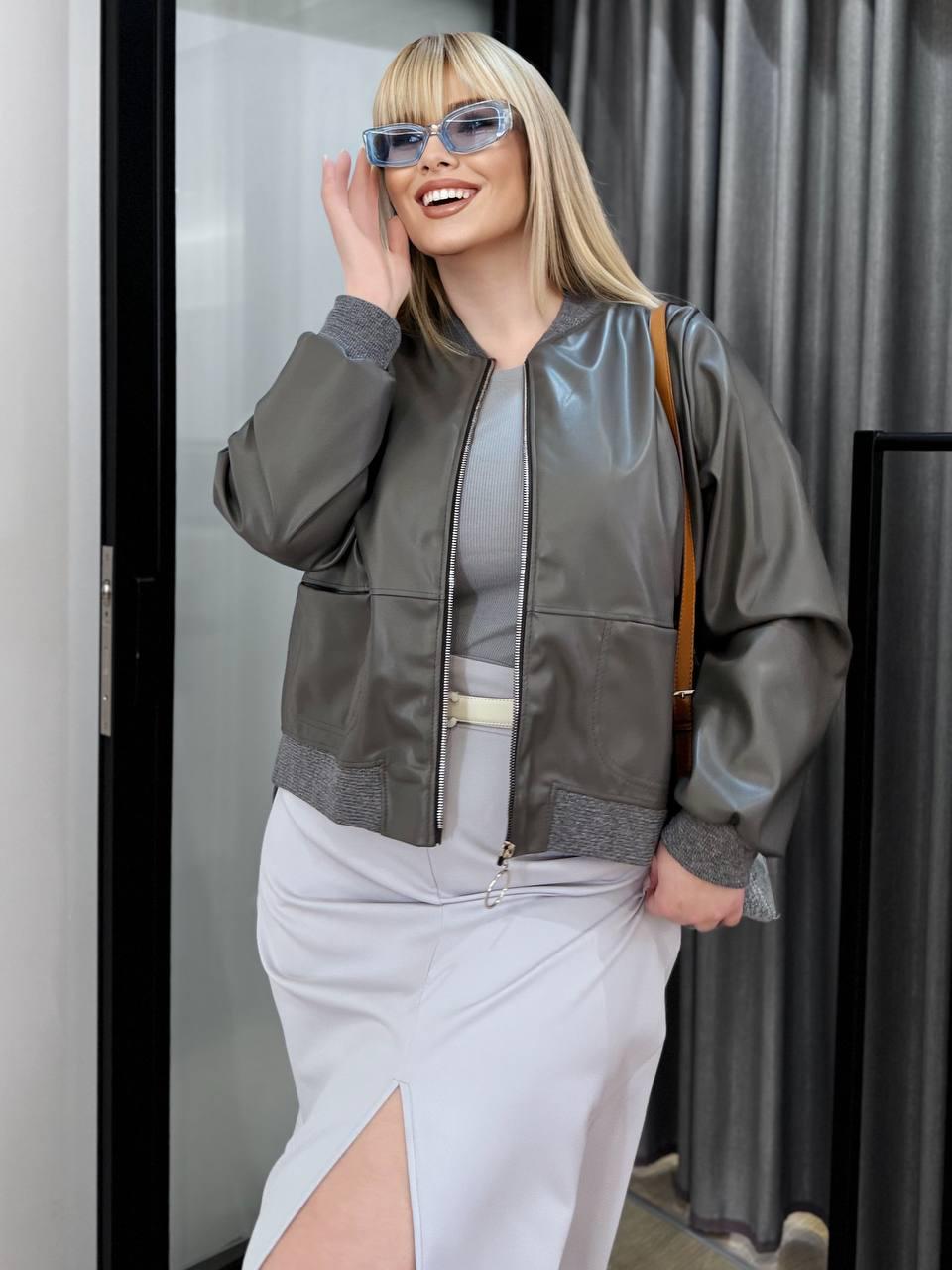 Куртка женская весенняя Джилли р. 58-62 Серый (#467-эл) - фото 11