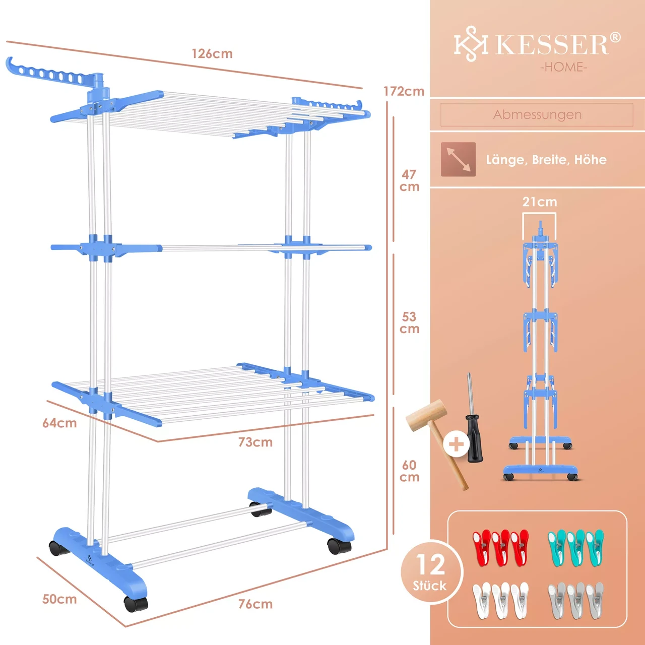 Сушарка для білизни KESSER 126 см 50 кг (4255598324533) - фото 2