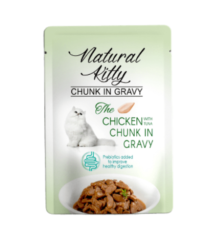 Корм влажный для котов Natural Kitty Chunk in Gravy Chicken Liver with Tuna тунец/курица/куриная печень в соусе 85 г