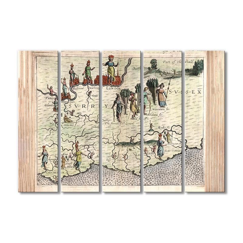 Винтажная карта Карта мира, Англия 5 модулей 70x105 см